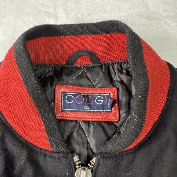 Vintage Coogi Varsity Leather Jacket Mens 2XL Black Red Wool Embroidered Logo - Picture 6 of 16